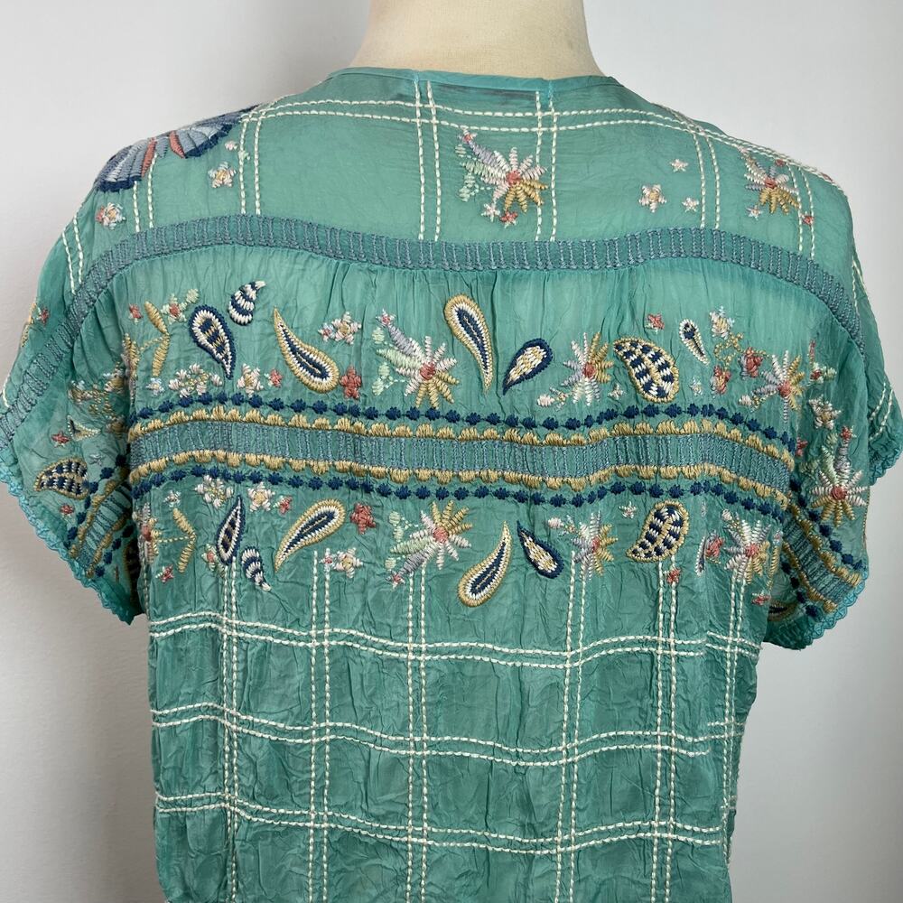 Johnny Was Women's Paise Teal Blouse Rodeo Embroidered Boho Mermaid Core Size M - Picture 9 of 14